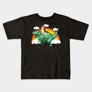 T Rex Dinosaur Riding Beagles Dog Kids T-Shirt